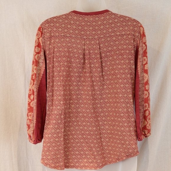 Lucky Brand Orange Fall Boho Layered Look Top Small Lightweight Colorful Print - Picture 6 of 9